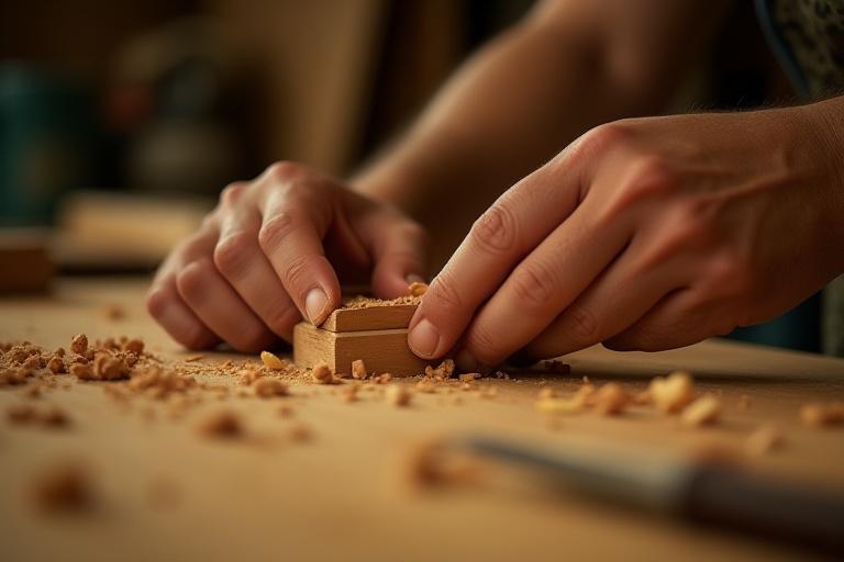 Mani di artigiano che lavorano il legno, simbolo di artigianato fiorentino.