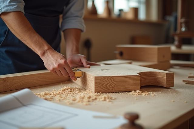 Artigiano che progetta un mobile su misura con strumenti tradizionali e moderni